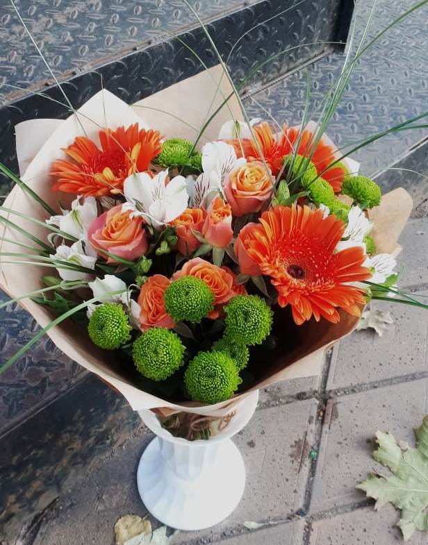 Букет цветов из: Герберы, Хризантемы, Альстромерии и Розы в Шаталово