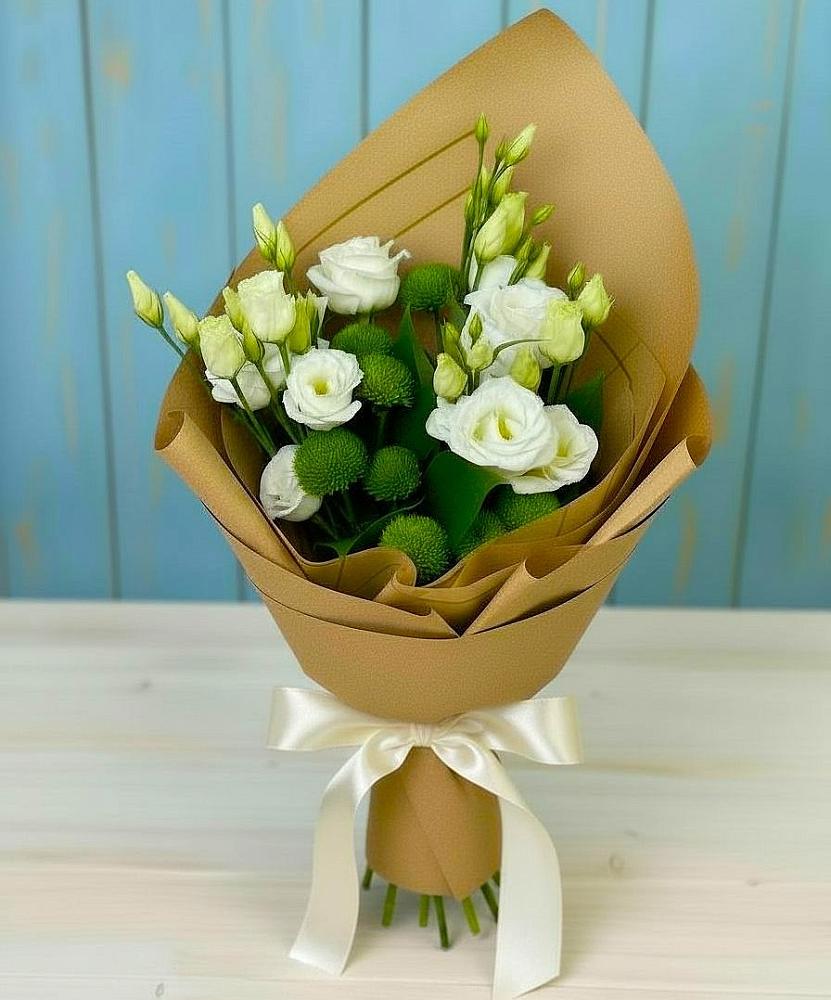 Букет цветов из: Хризантемы и Лизиантусы в Шаталово