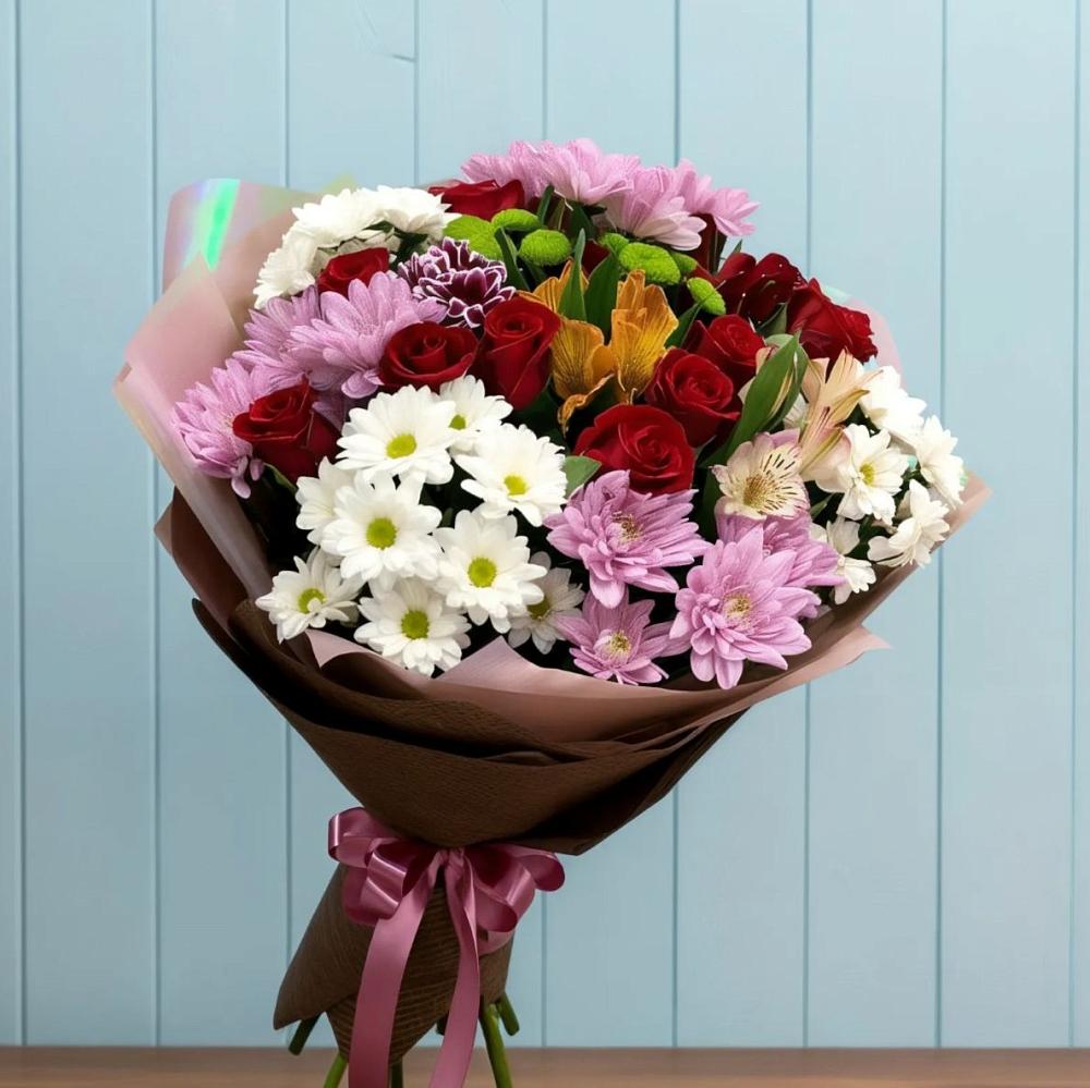 Букет цветов из: Розы, Хризантемы и Альстромерии в Шаталово
