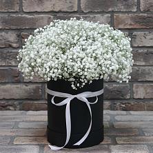 Цветочная композиция из Гипсофила в шляпной коробке в Шаталово